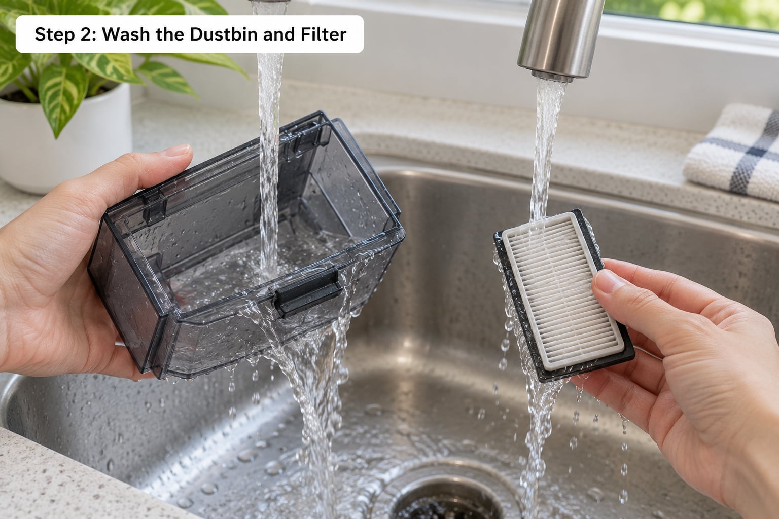 Step 2: Wash the Dustbin and Filter
