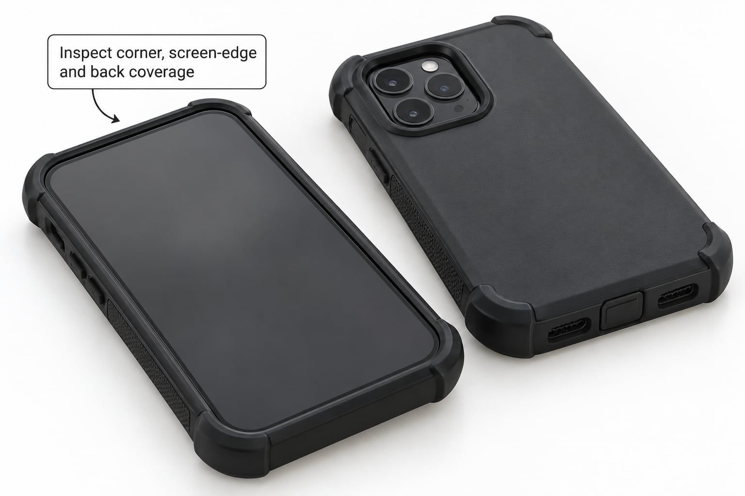 Inspect corner, screen-edge and back coverage