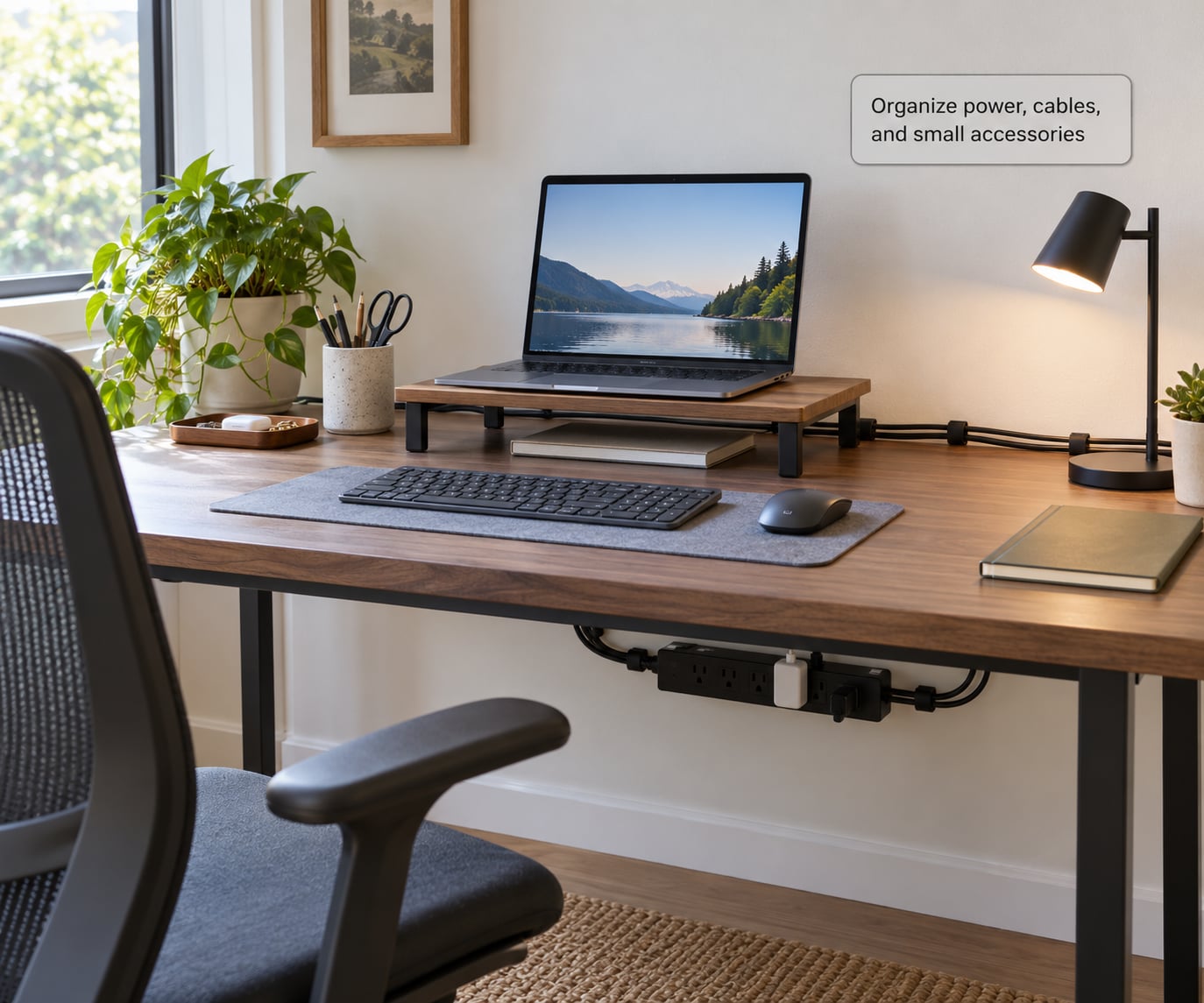 Organize power, cables, and small accessories