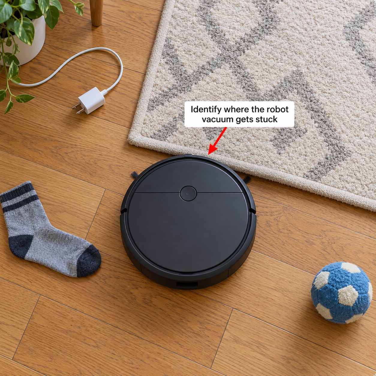 Identify where the robot vacuum gets stuck